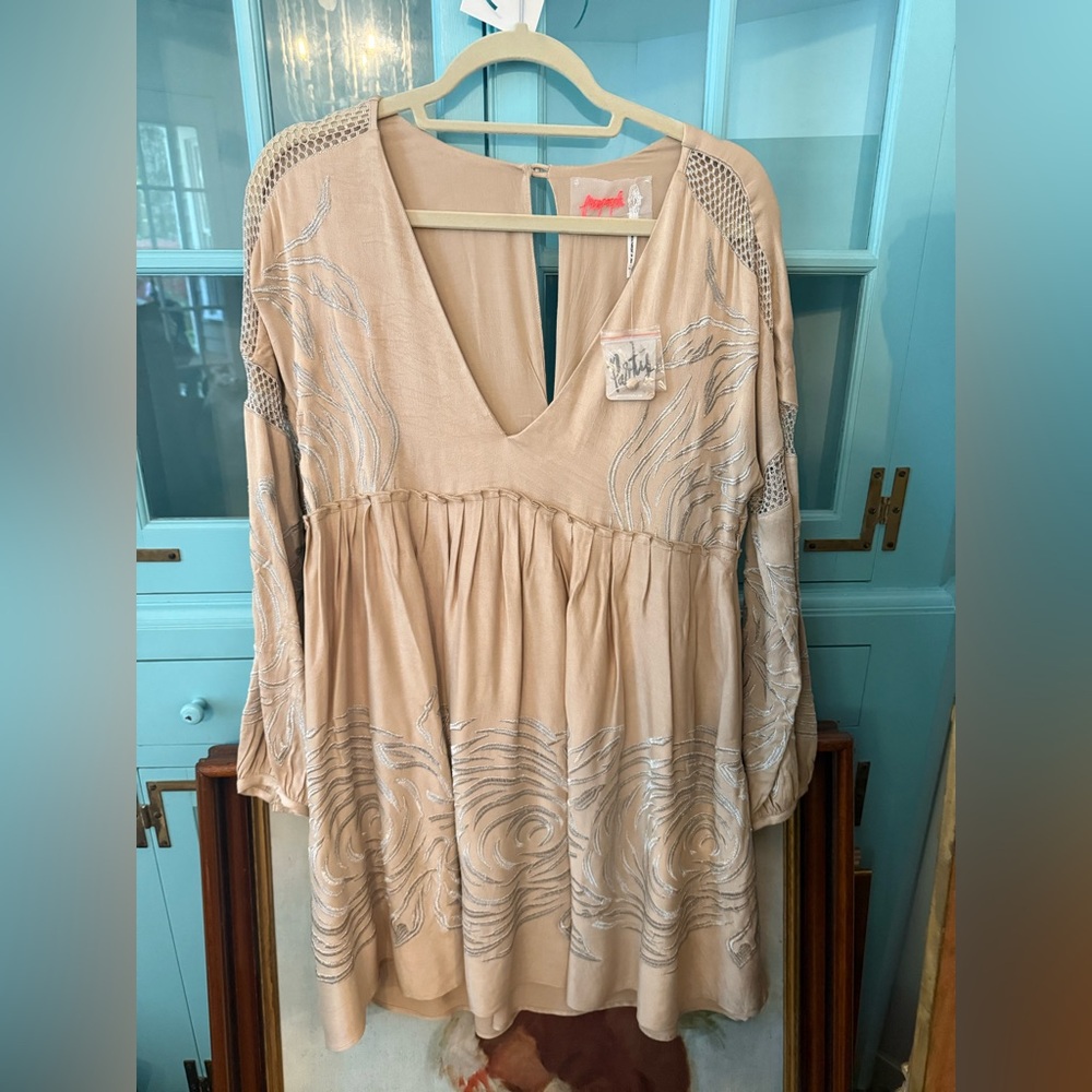Free People Metallic/ Fishnet Beige Dress